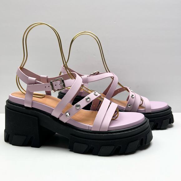 GANNI Crystal Embellished Strappy Block Heel Sandals EU 41 US 11 Pink Platform - Picture 3 of 11